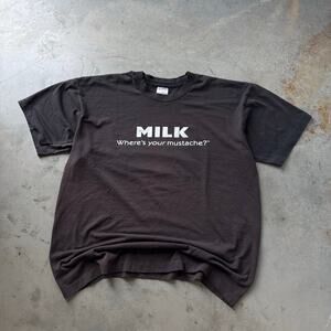 Vintage Milk Where’s Your Mustache Word Tee Obscure Snack Promo T-shirt Size XL